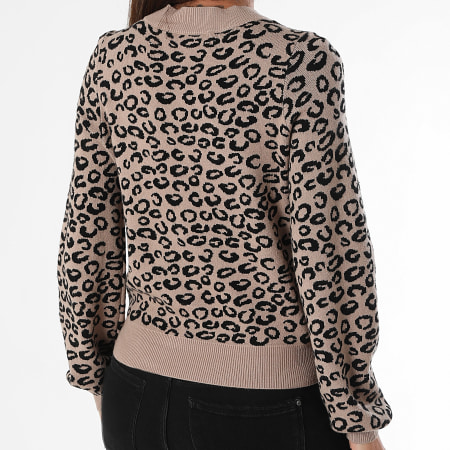 Vero Moda - Pull Col Cheminée Femme Nancy Beige Leopard