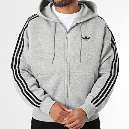 Adidas Originals - Sweat Capuche Zippé A Bandes Spacer JW5965 Gris Chiné