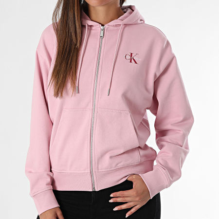 Calvin Klein Sweat Zippé Capuche Femme 7B270 Rose