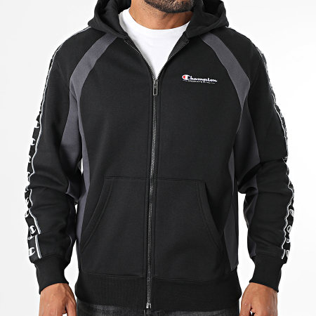Champion Felpa con cappuccio e zip a righe 221932 Nero Grigio