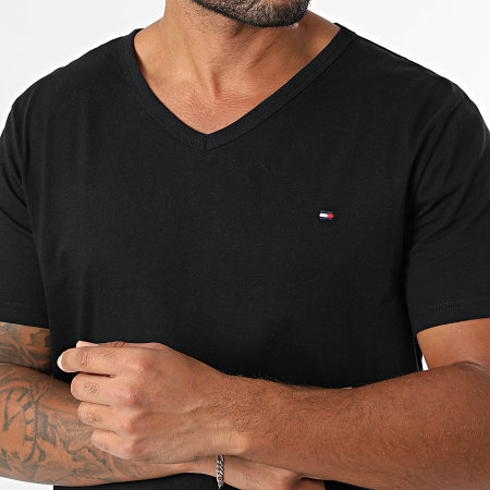 Tommy Hilfiger - Lot De 3 Tee Shirts Col V Signature 3637 Noir Blanc Gris Chiné