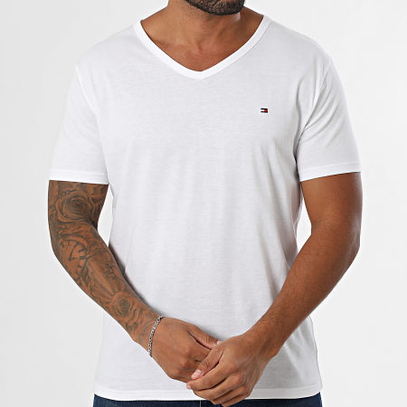 Tommy Hilfiger - Lot De 3 Tee Shirts Col V Signature 3637 Noir Blanc Gris Chiné