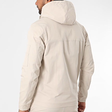 Frilivin - Conjunto de chaqueta con capucha y cremallera y pantalón cargo beige claro