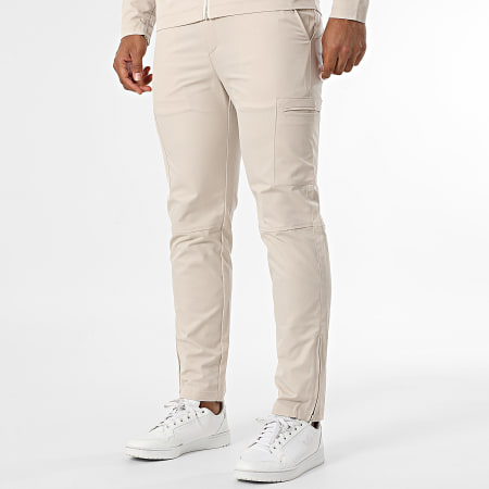 Frilivin - Conjunto de chaqueta con capucha y cremallera y pantalón cargo beige claro