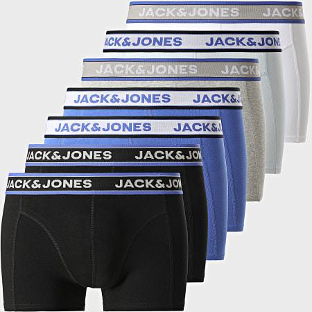 Jack And Jones - Lot De 7 Boxers Hudson Solid Blanc Noir Gris Chiné Bleu Ciel Bleu Roi
