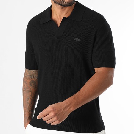 Lacoste - Polo Manches Courtes Col V Regular Fit Logo Brodé Crocodile Ton Sur Ton Noir