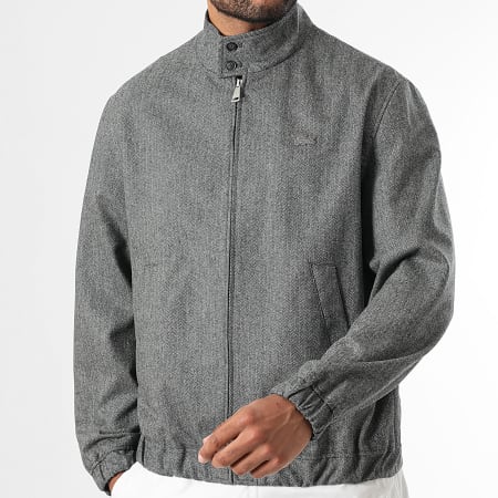 Lacoste - Tono Sobre Tono Cocodrilo Logotipo Bordado Cremallera Chaqueta Gris Heather
