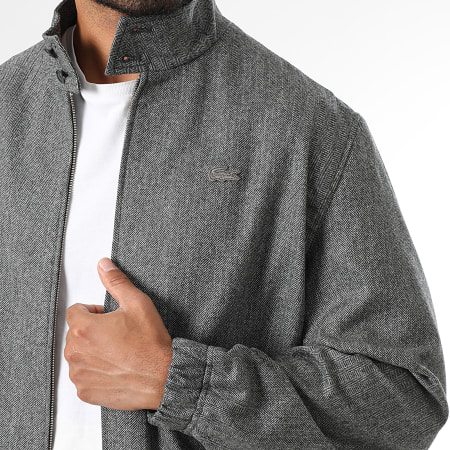 Lacoste - Tono Sobre Tono Cocodrilo Logotipo Bordado Cremallera Chaqueta Gris Heather