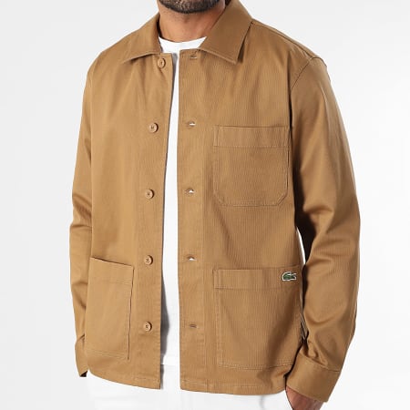 Lacoste - Chaqueta abotonada con logo bordado en cocodrilo camel