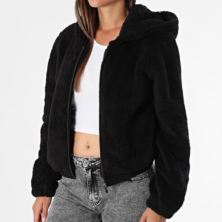 Only - Sweat Capuche Zippé Sherpa Femme New Anna Noir