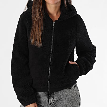 Only - Sweat Capuche Zippé Sherpa Femme New Anna Noir
