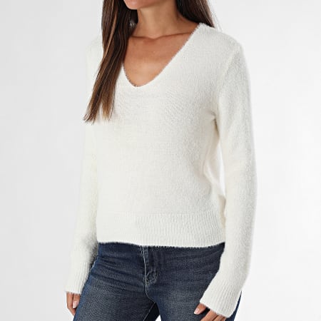 Only - Pull Col V Femme Ella Piumo Beige Clair
