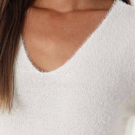 Only - Pull Col V Femme Ella Piumo Beige Clair