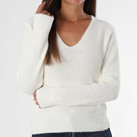 Only - Pull Col V Femme Ella Piumo Beige Clair