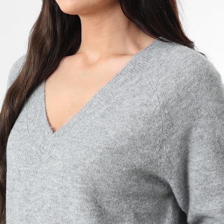 Only - Pull Col V Femme Rene Life Gris Chiné