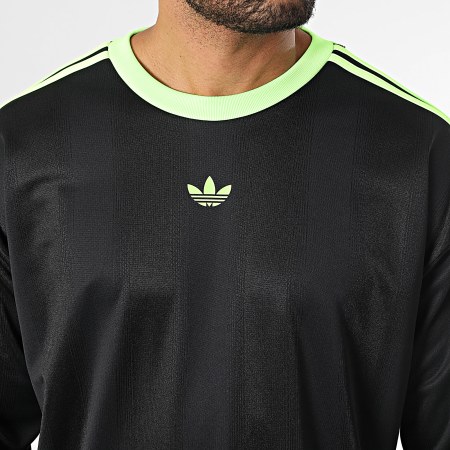 Adidas Originals - Tee Shirt Manches Longues A Bandes Jacquard Jersey JX1518 Noir Vert Fluo