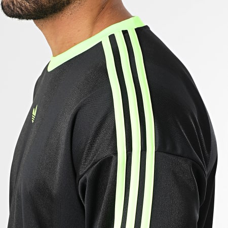 Adidas Originals - Tee Shirt Manches Longues A Bandes Jacquard Jersey JX1518 Noir Vert Fluo