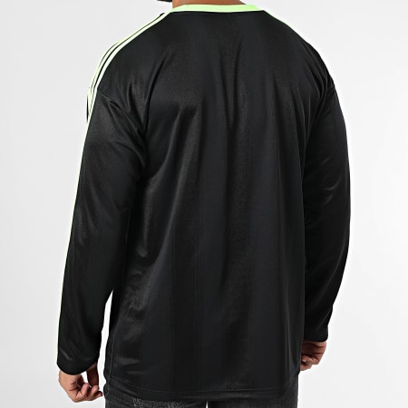 Adidas Originals - Tee Shirt Manches Longues A Bandes Jacquard Jersey JX1518 Noir Vert Fluo