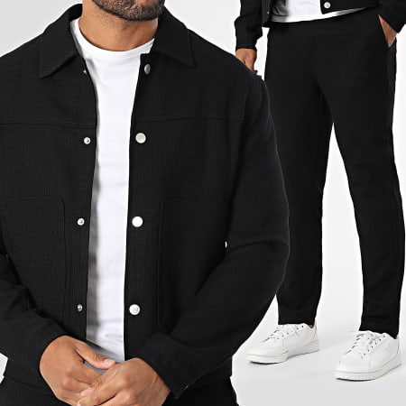 Frilivin - Conjunto de chaqueta y pantalón texturizado P35 Negro