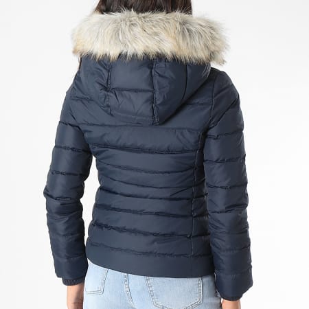 Tommy Jeans Women's Basic 8312 Navy Blue Fur Hooded Down Jacket