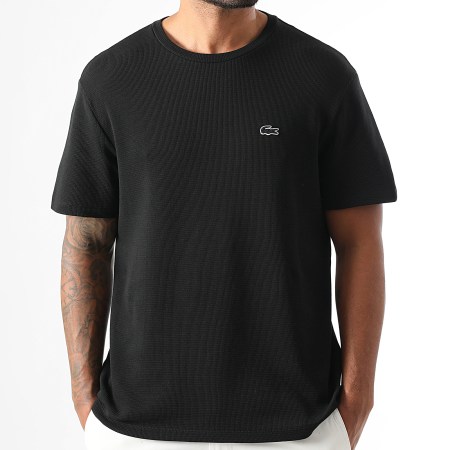 Lacoste Tee Shirt Logo Brodé Crocodile Ton Sur Ton Noir - Main Image