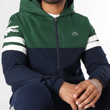 Lacoste - Azul Marino Verde Cocodrilo Logo Chaqueta con capucha y cremallera