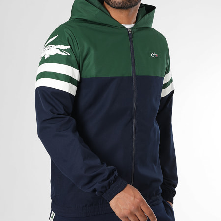 Lacoste - Azul Marino Verde Cocodrilo Logo Chaqueta con capucha y cremallera