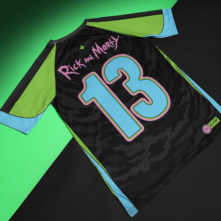 Rick Et Morty - Maillot Collector Jersey 13 Noir Vert Bleu Clair Rose