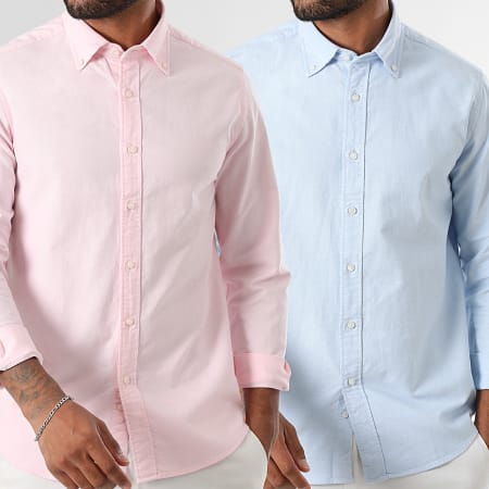LBO - Lote de 2 Camisas Oxford Manga Larga 0011 0010 Rosa Celeste