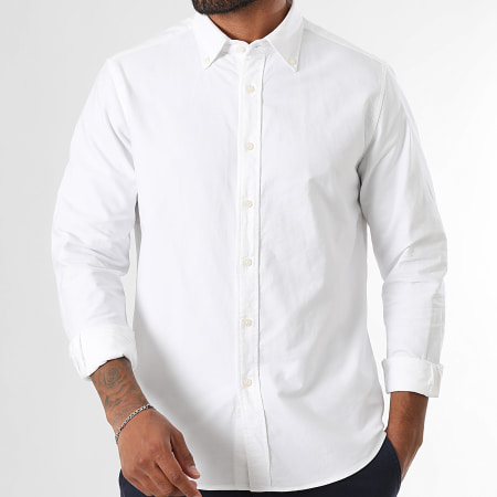 LBO - Lot De 2 Chemises Manches Longues Oxford 0012 0005 Blanc Bleu Blanc Rayures