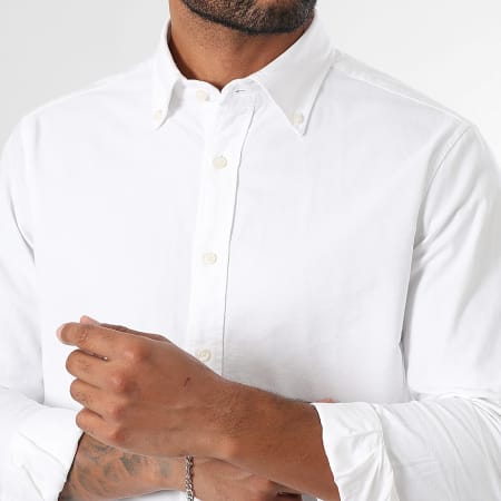 LBO - Lot De 2 Chemises Manches Longues Oxford 0012 0005 Blanc Bleu Blanc Rayures