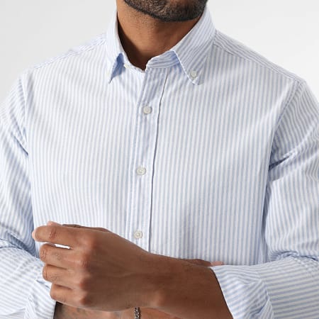 LBO - Lot De 2 Chemises Manches Longues Oxford 0012 0005 Blanc Bleu Blanc Rayures