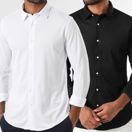 LBO - Lot De 2 Chemises Manches Longues Pique Stretch 0017 0019 Noir Blanc