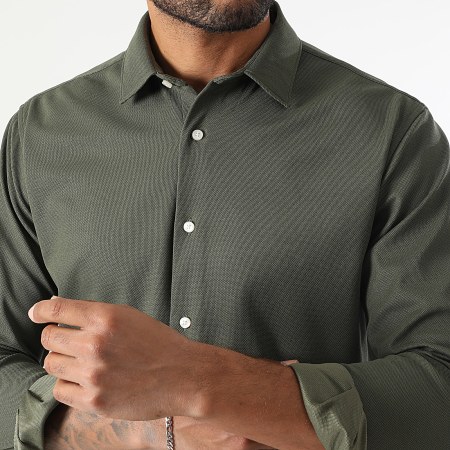 LBO - Lote de 2 camisas de manga larga de piqué elástico 0017 0002 Negro Verde Caqui