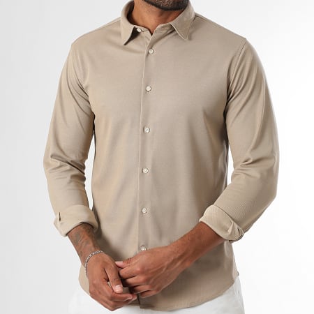 LBO - Lote De 2 Camisas De Manga Larga Piqué Stretch 0019 0018 Blanco Beige Oscuro