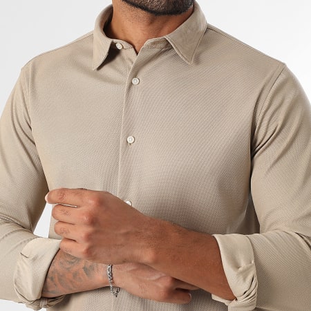 LBO - Lote De 2 Camisas De Manga Larga Piqué Stretch 0019 0018 Blanco Beige Oscuro