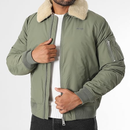 Schott NYC - Chaqueta Bomber Cuello De Piel Airkraft 2 Verde Caqui