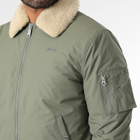 Schott NYC - Chaqueta Bomber Cuello De Piel Airkraft 2 Verde Caqui