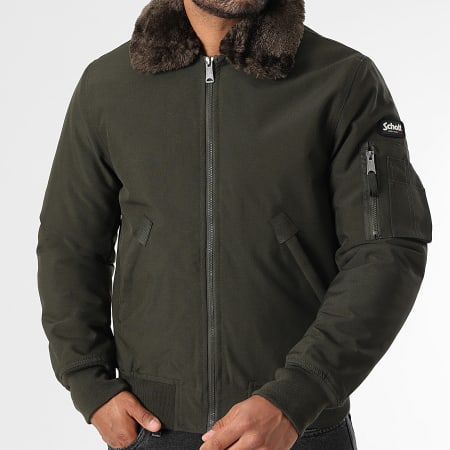 Schott Mens Green Bomber Jacket With Fur Collar Fur Collar Schott