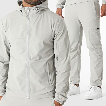 Classic Series - Effen 055 Lichtgrijze Hooded Zip-jas en Cargo-broekset