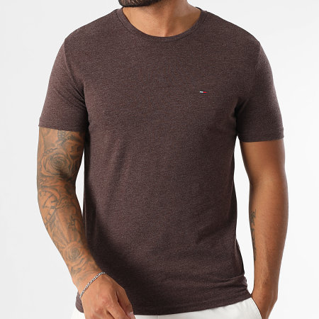 Tommy Jeans - Tee Shirt Slim Jaspe 0363 Marron Foncé Chiné