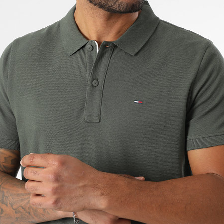 Tommy Jeans - Polo Manches Courtes Slim Placket 0676 Vert Kaki