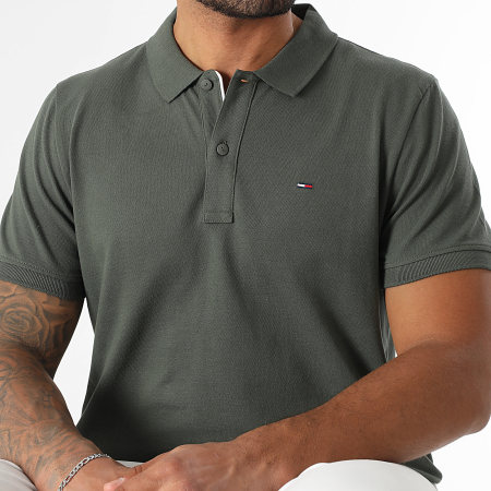 Tommy Jeans - Polo Manches Courtes Slim Placket 0676 Vert Kaki