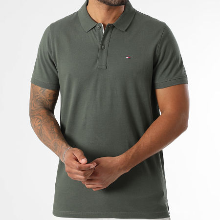 Tommy Jeans - Polo Manches Courtes Slim Placket 0676 Vert Kaki