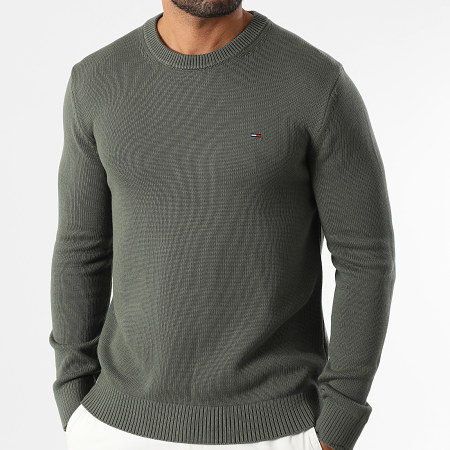 Tommy Jeans - Pull Slim Essential 1787 Vert Kaki
