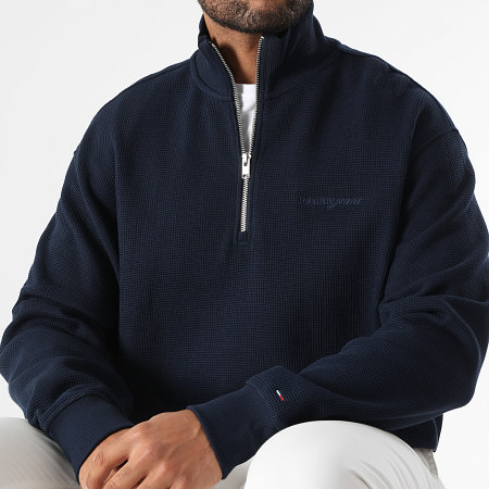 Tommy Jeans - Sudadera con cuello de cremallera Waffle Script 1880 azul marino