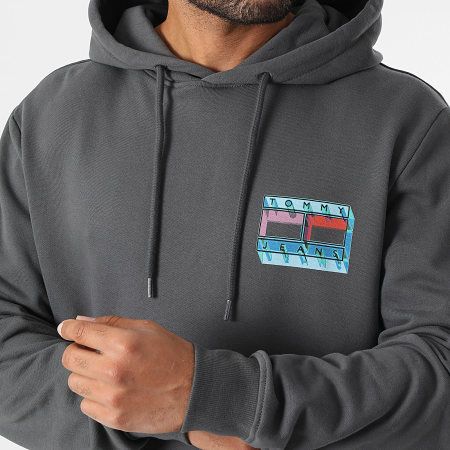 Tommy Jeans - Sweat Capuche Flag Play 2077 Gris Anthracite