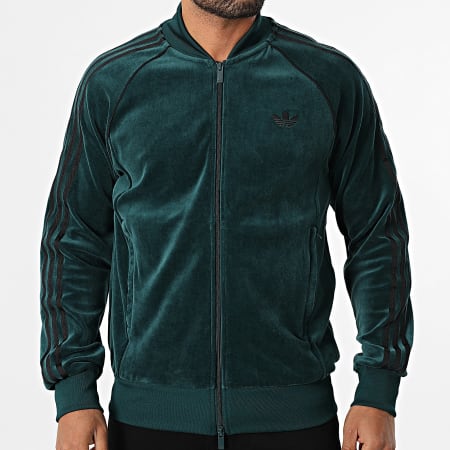 Adidas Originals - Veste Zippée Velours A Bandes SST Adicolor JX1564 Vert Bouteille