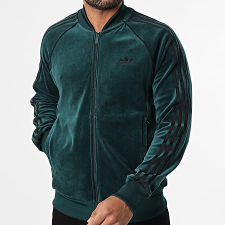 Adidas Originals - Veste Zippée Velours A Bandes SST Adicolor JX1564 Vert Bouteille