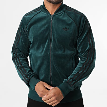 Adidas Originals - Veste Zippée Velours A Bandes SST Adicolor JX1564 Vert Bouteille